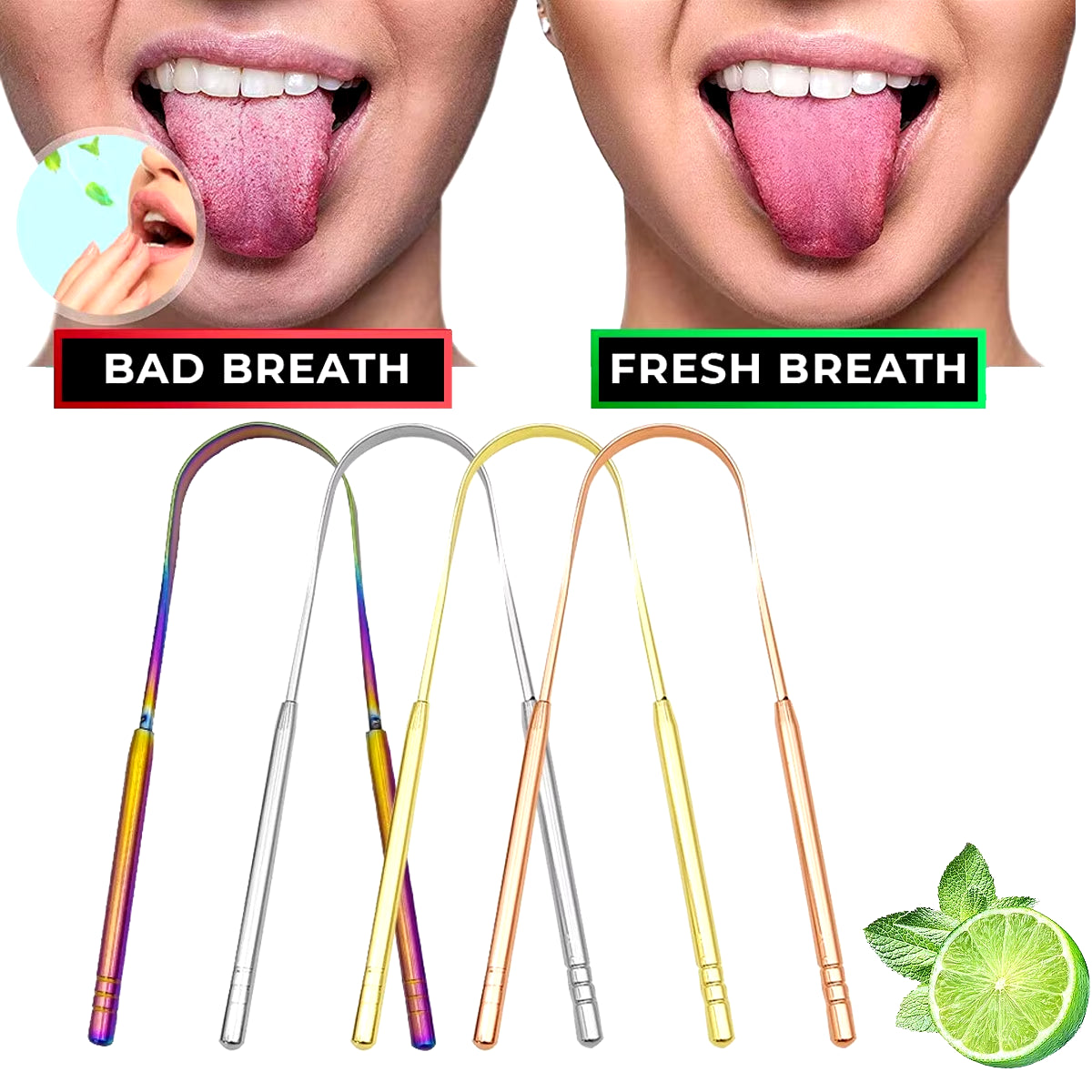 U Stainless Steel Tongue Scraper Cleaner Fresh Breath Dental Cleaning Coated Tongue Scrapper Toothbrush Oral Hygiene Care Tools